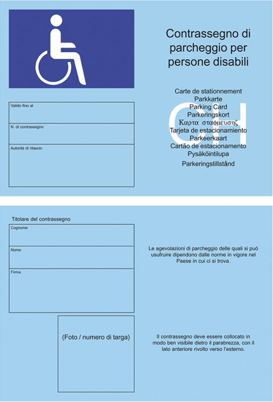 Contrassegno di parcheggio per persone disabili